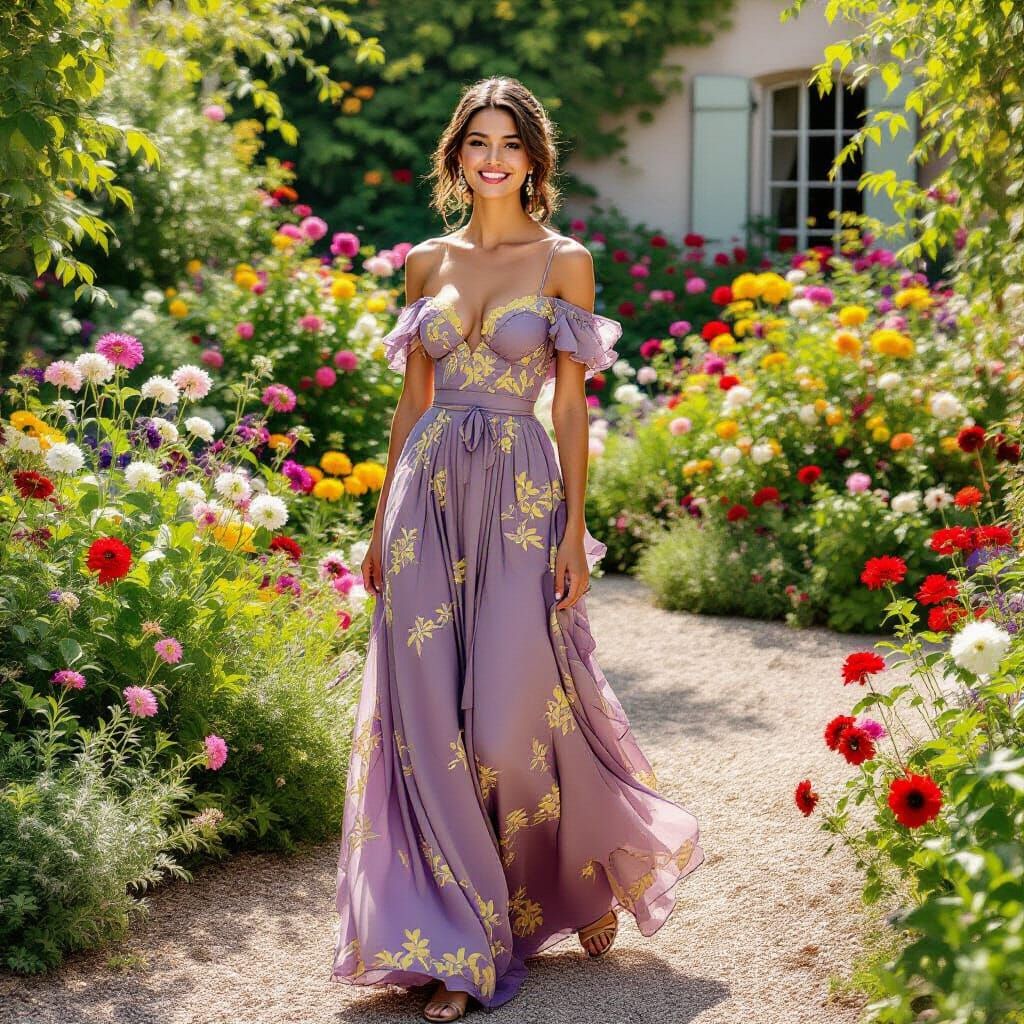 Elegant Woman in Garden, Impressionist Style