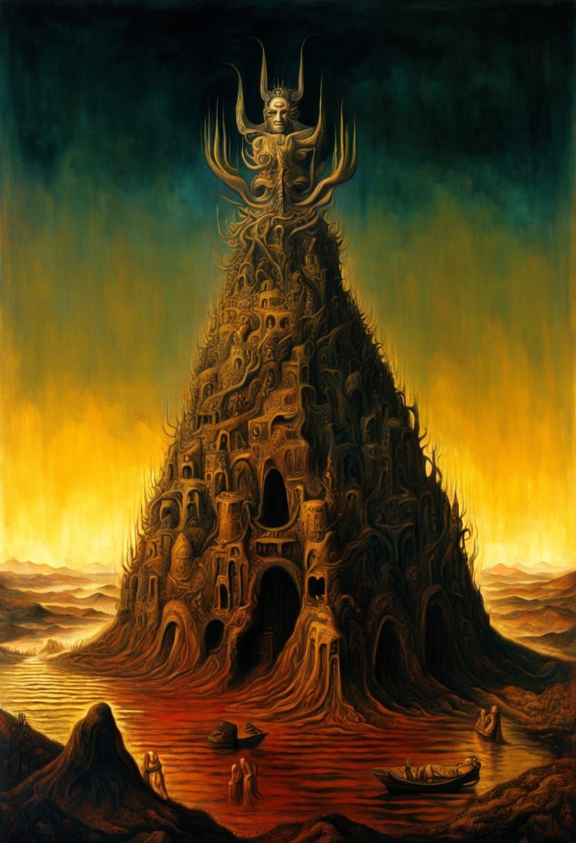 Royal Seat Amidst Despair in a Surreal Oil Painting