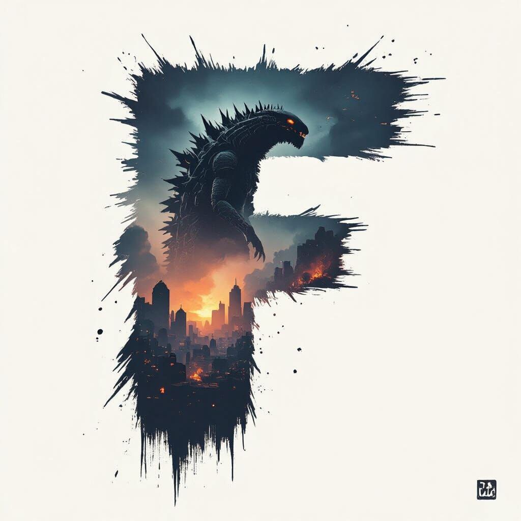 Kaiju Insectoid in Abstract Letter F Poster