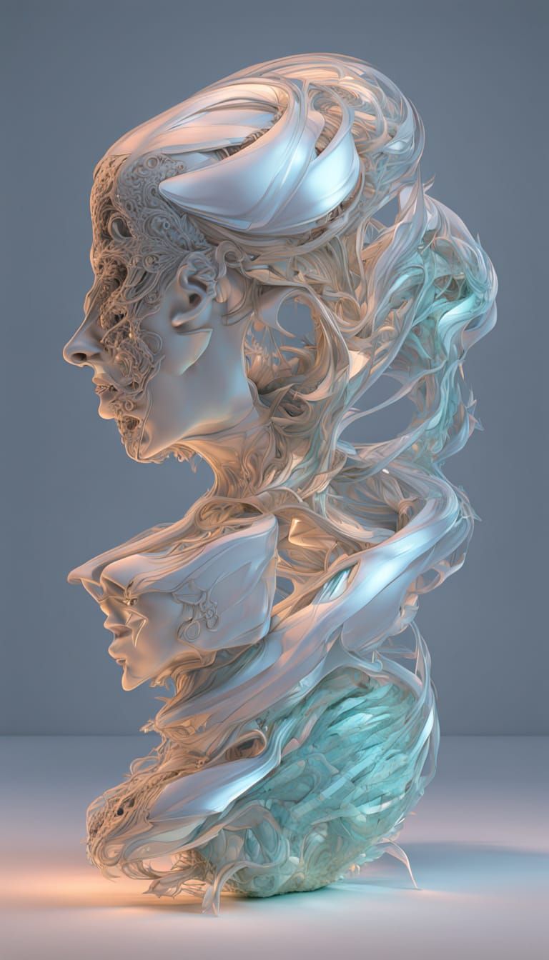 Abstract AI Sculpture of Iridescent Fractals in Holographic ...