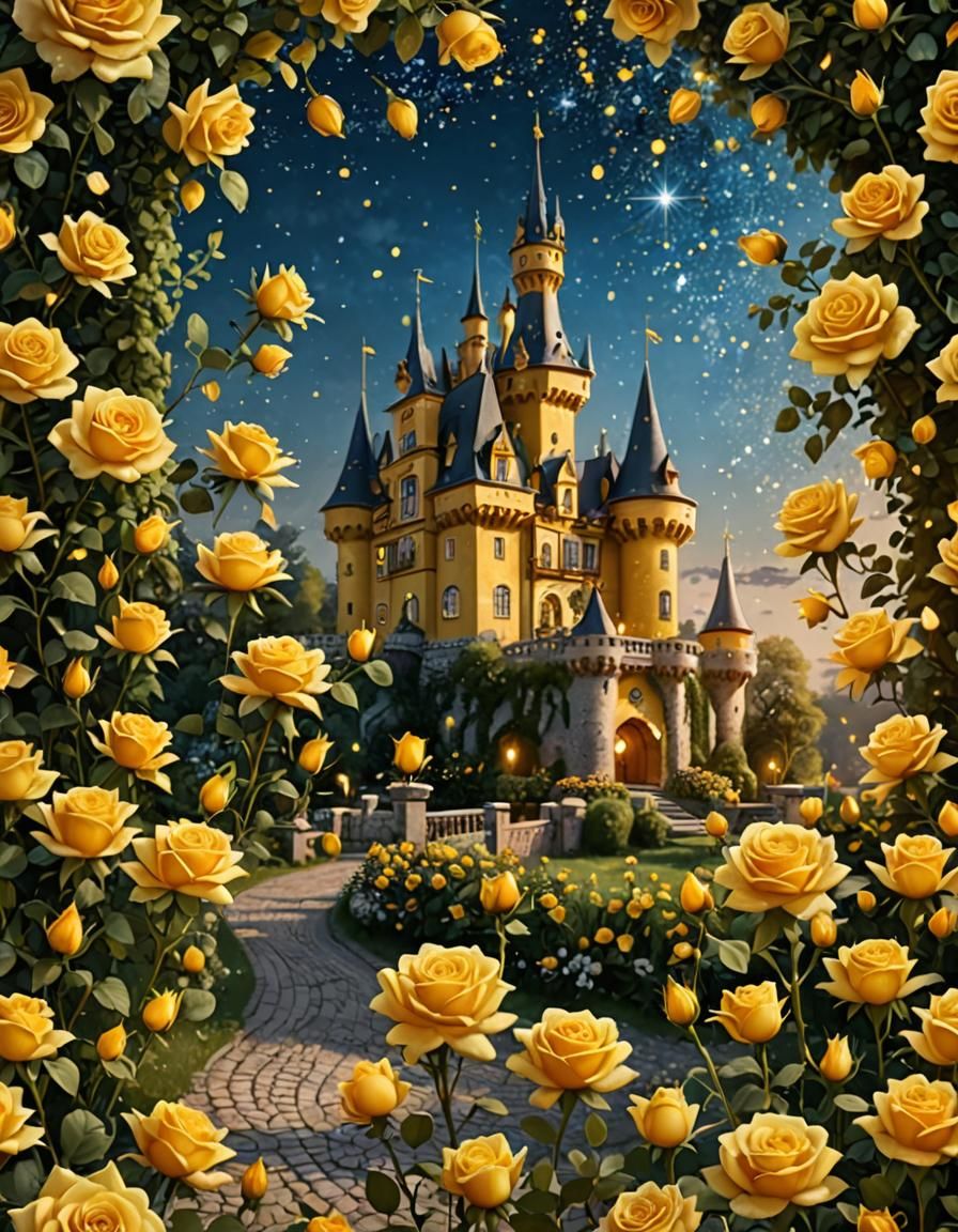 Fairytale Castle with Yellow Roses and Magic