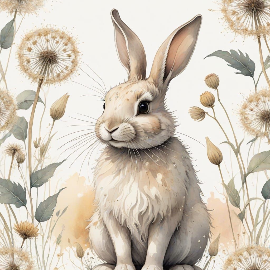 Easter Bunny in Whimsical Watercolor Scene