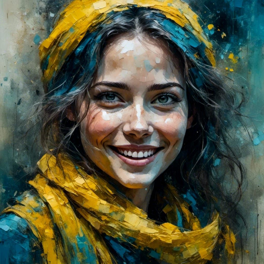 Expressionist Portrait of a Smiling Woman in Impasto Style