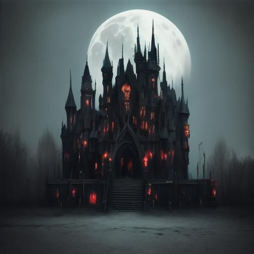 Gothic Vampire at Abandoned Funfair, Dark Surrealism