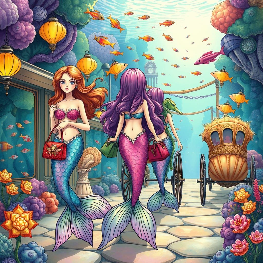 Mermaids Stroll Whimsical Underwater High Street