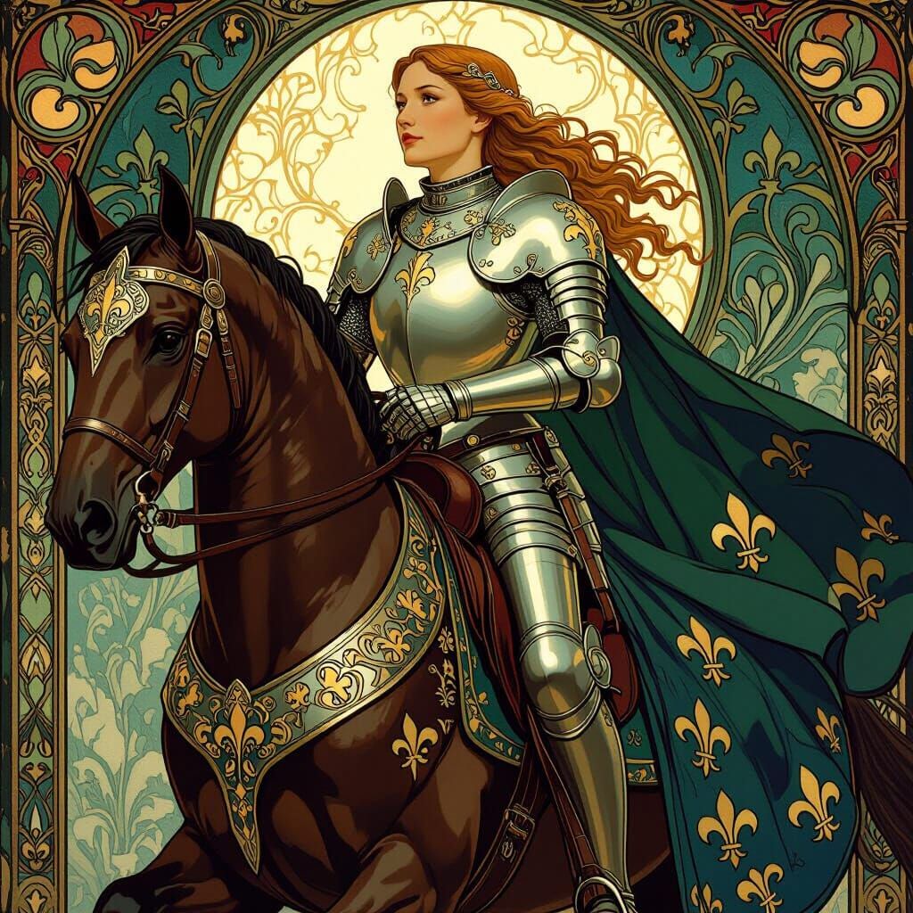 Joan of Arc in Armor on Majestic Steed, Romantic Style