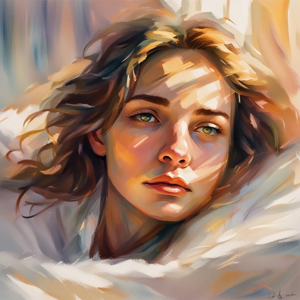 Peaceful Awakening: Impressionist Portrait in Morning Light
