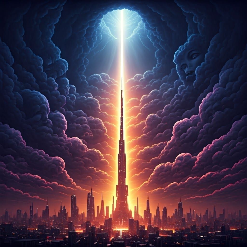 Radiant Star Illuminates Futuristic Cityscape in a Cyberpunk...