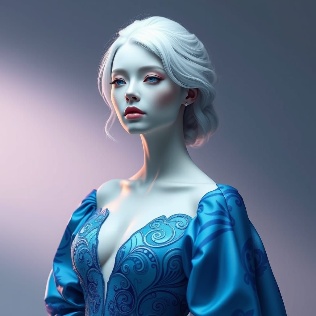 Ethereal Haute Couture Goddess in Shimmering Cerulean Gown