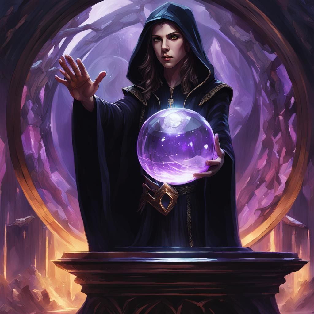 High Elf Gazing into Crystal Ball, Fantasy Art