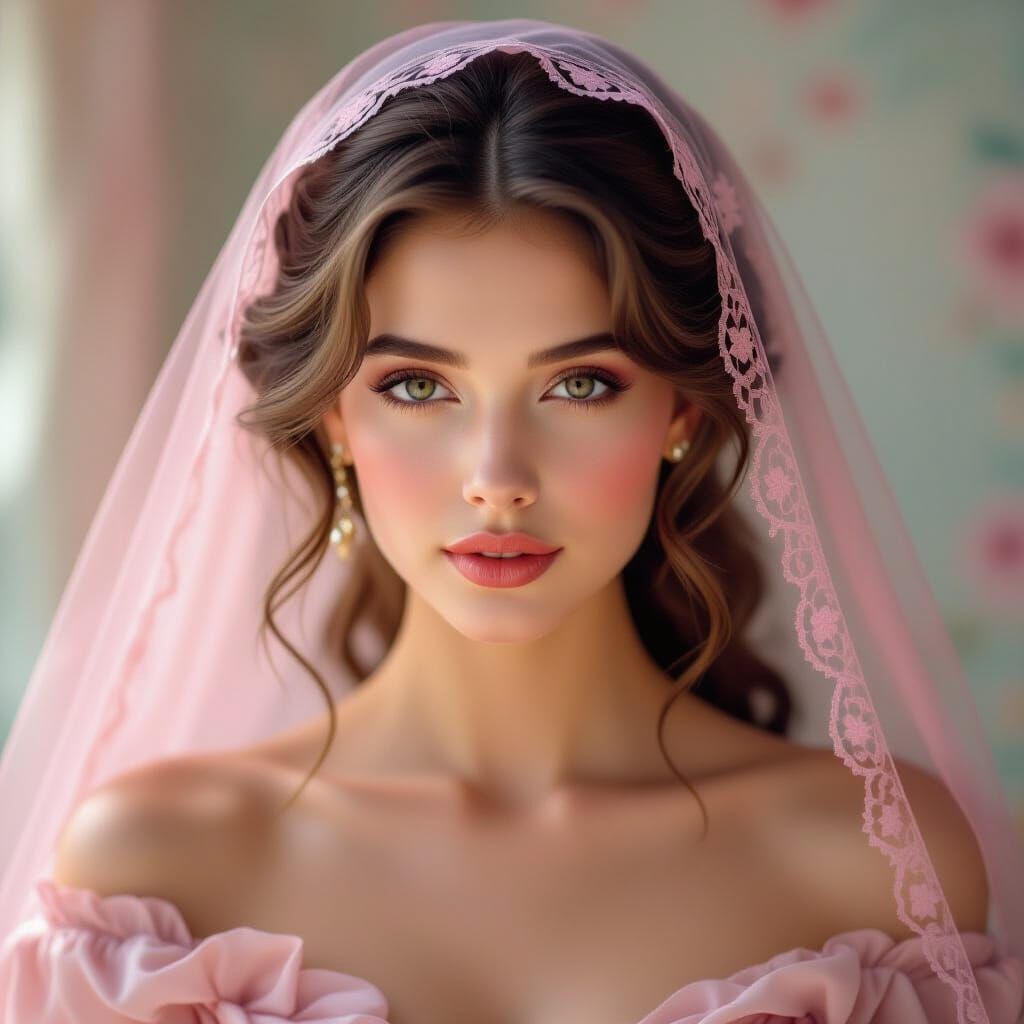 Ethereal Aphrodite Behind Pink Triangle Mesh