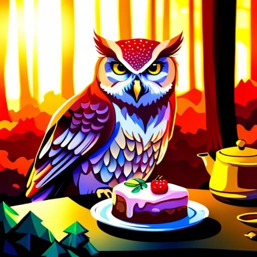 Owl's Tea Party: A Cubist Forest Delight