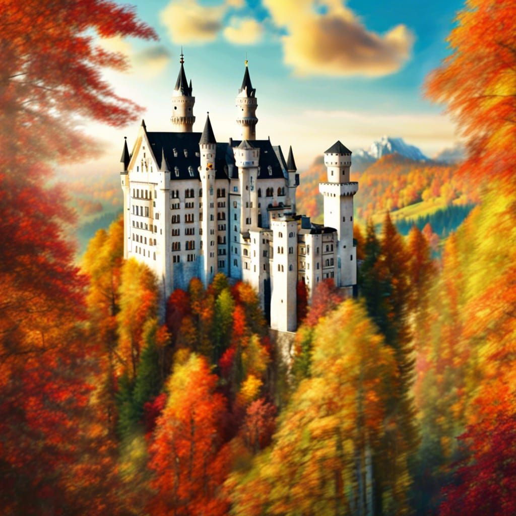 Neuschwanstein Castle Among Vivid Autumn Trees