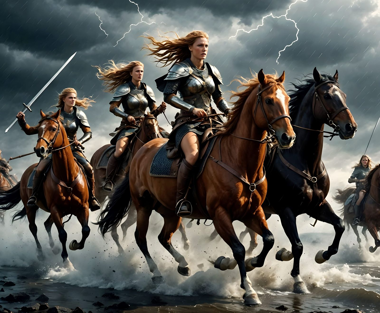 Epic Valkyries Ride Through Stormy Skies in Hyperrealistic S...