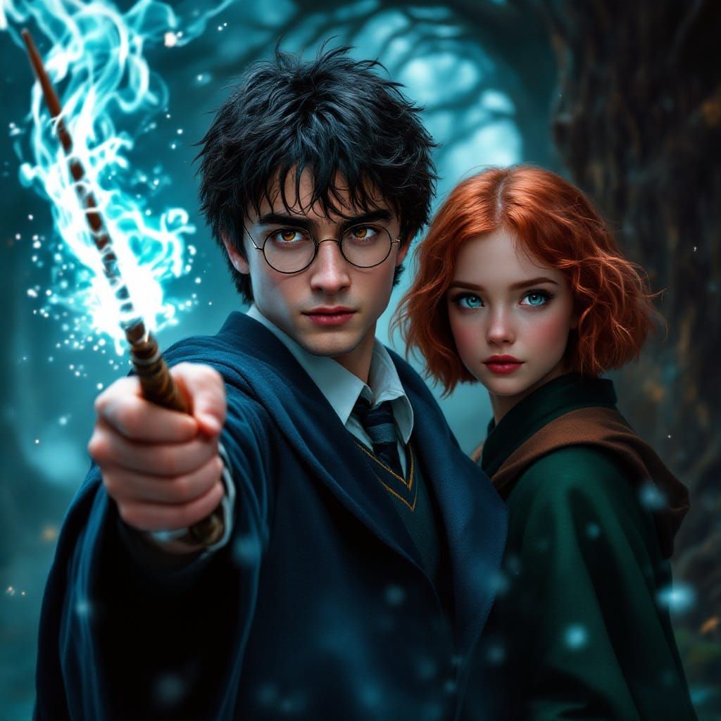 Wizard Casting Expecto Patronus in Ravenclaw Uniform, Inspir...