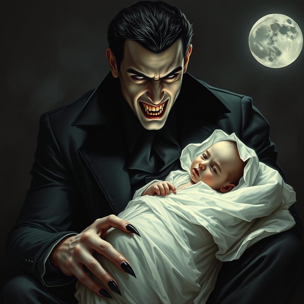 Vampire with Baby, Eerie Etchings Style