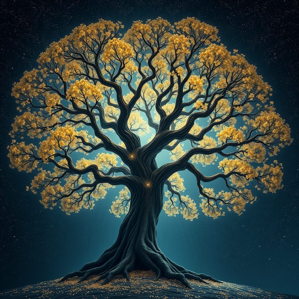 Majestic Golden Tree of Enlightenment Expands into Cosmic Un...