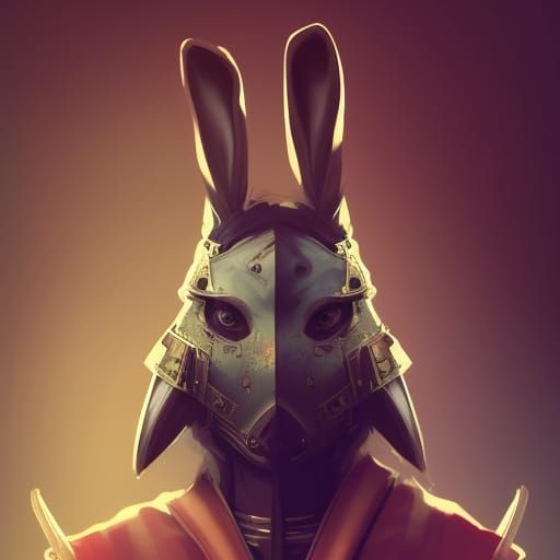 Rabbit Samurai Portrait in Hyperdetailed Style