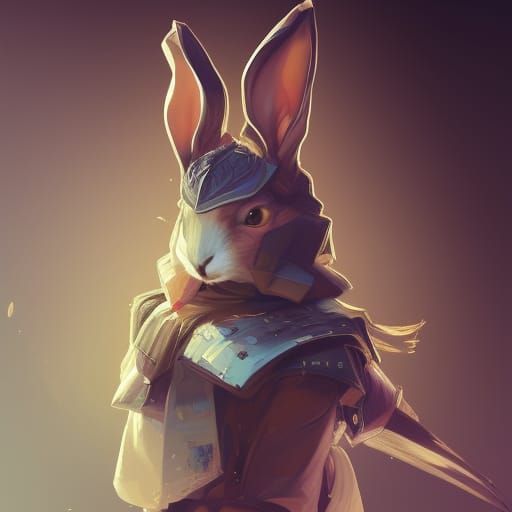 Rabbit Samurai Portrait in Hyperdetailed Style