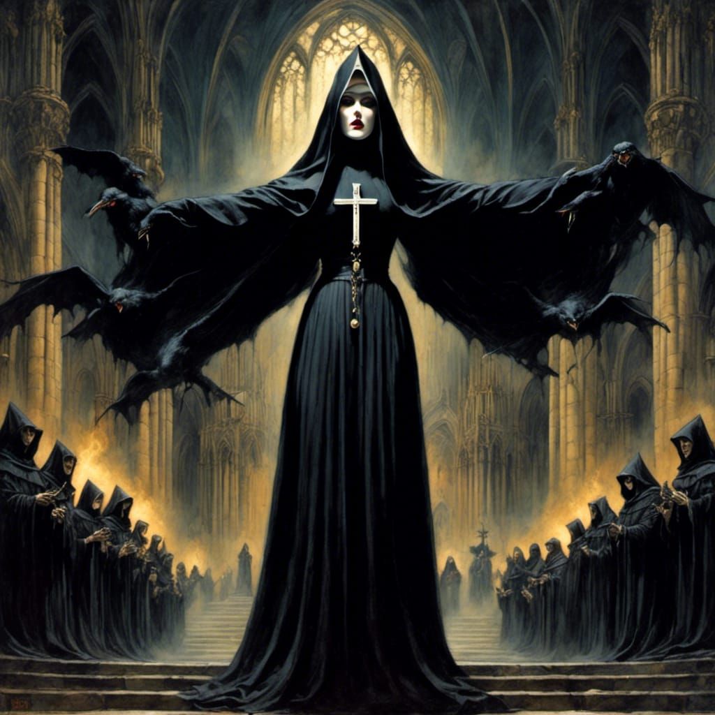 Sinister Nun in Cathedral, Poster Art Style