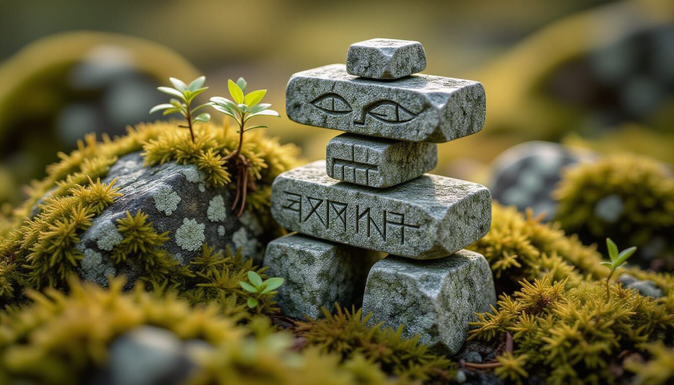 Macro Photograph of a Ruined Inukshuk Cairn