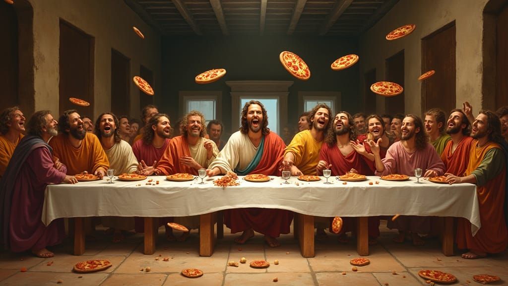 Whimsical Renaissance Celebration of Pizzas and Joy