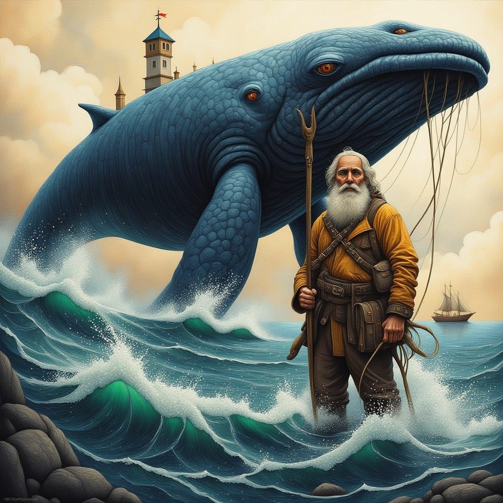 Sea Captain in Whale Silhouette Collage