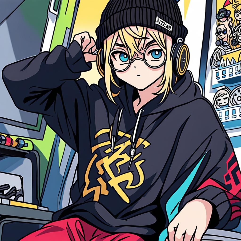 Young Man with Beanie, Hoodie and Headphones