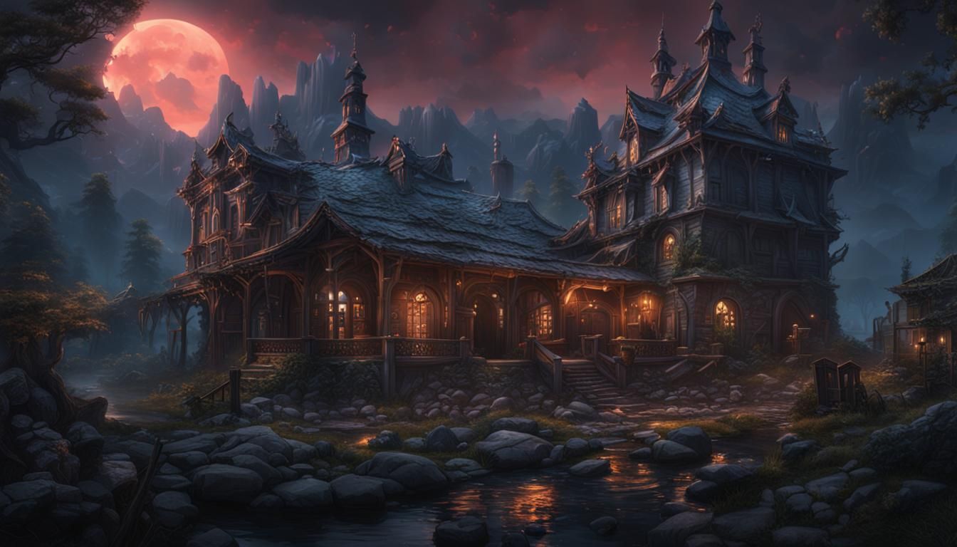 Fantastical Moonlit Matte Painting in Deep Color