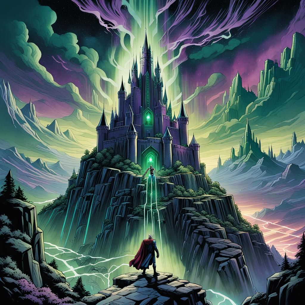 Thor Overlooks Doom's Castle: Comic Book Aurora