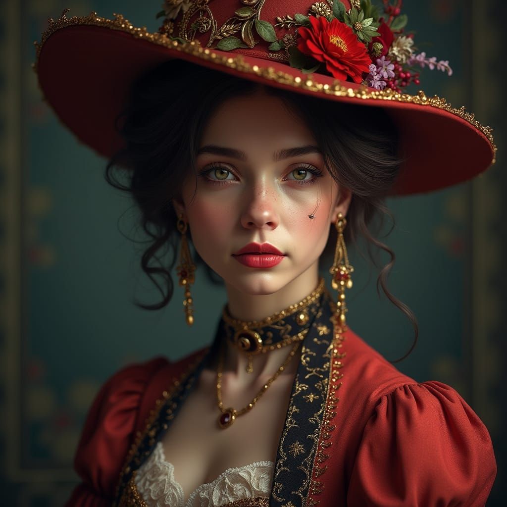 Elegant Portrait in Dark Fantasy Style with Vibrant Colors