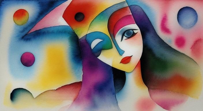 Abstract Watercolor Portrait of Dancing Woman