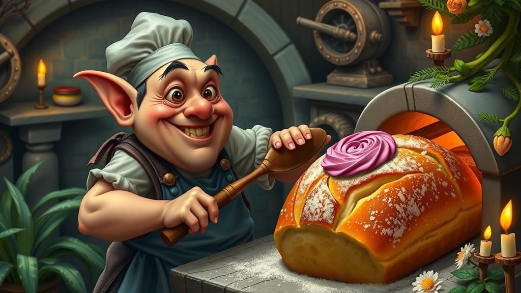 Goblin Baker in Fantasy Kitchen, Whimsical Art