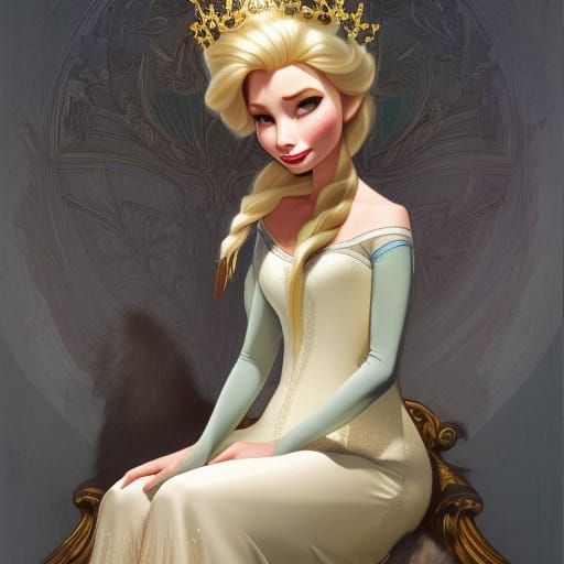 Majestic Queen Elsa Portrait in Digital Art Style