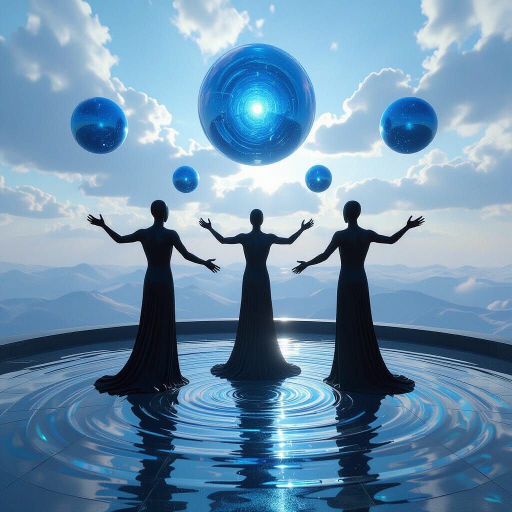 Spectral Figures Over Swirling Abyss in Visionary Surrealism