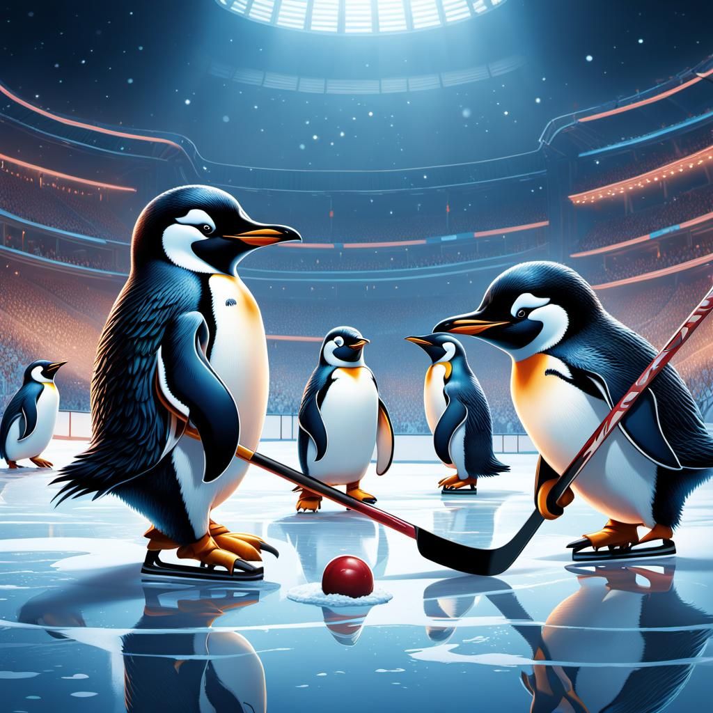 Penguins Play Ice Hockey: Fine Art Photoillustration