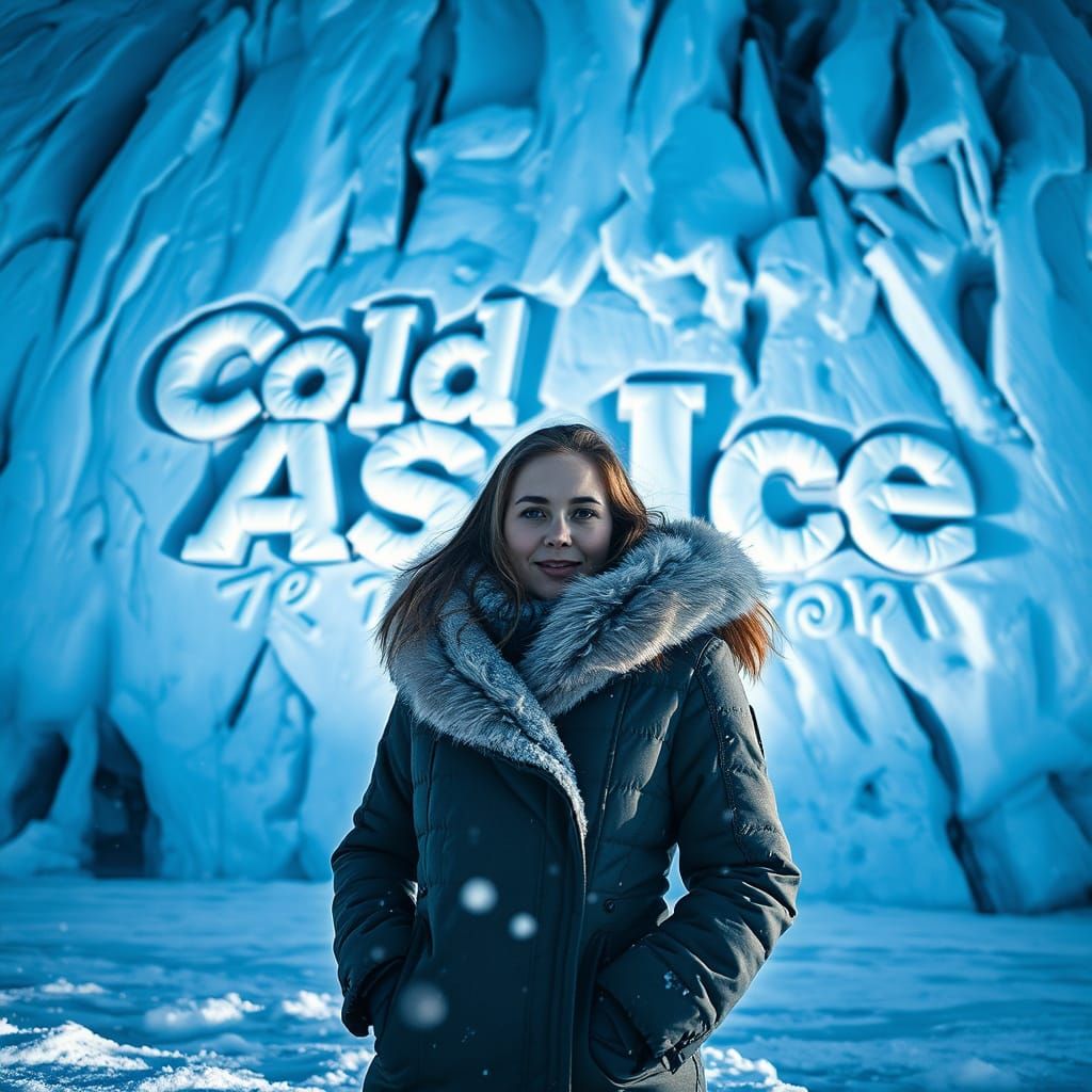Woman Before Glacial Ice Wall in Digital Painting Style