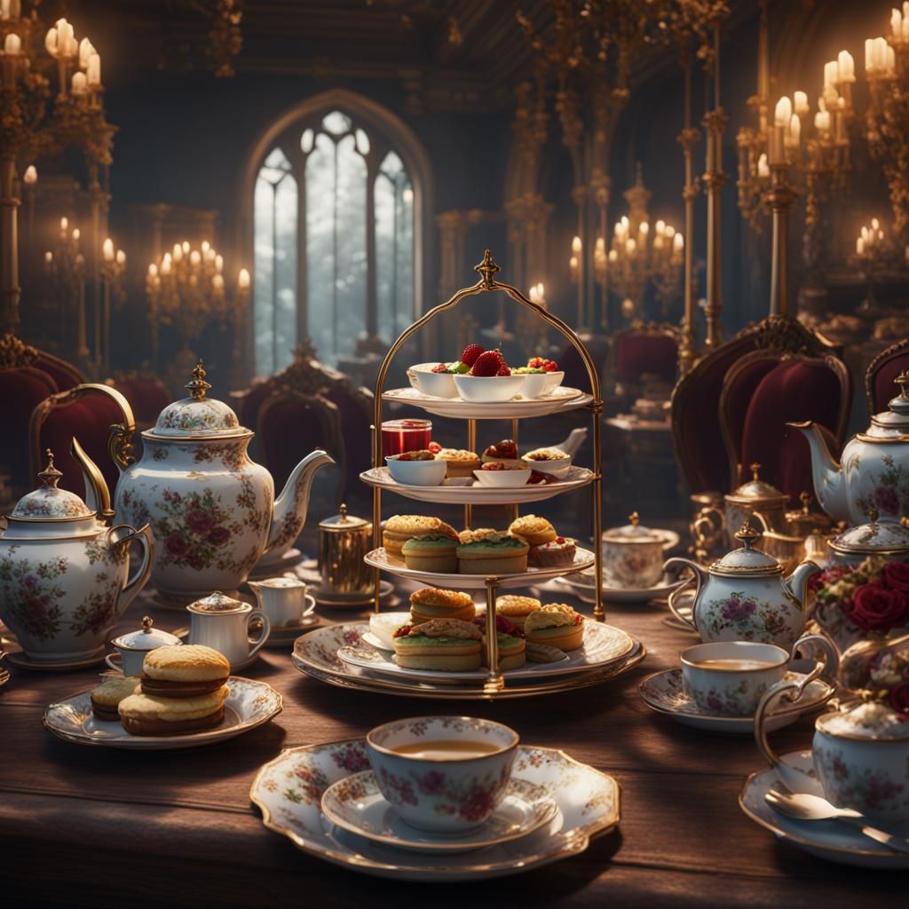 Detailed Painting of an English High Tea
