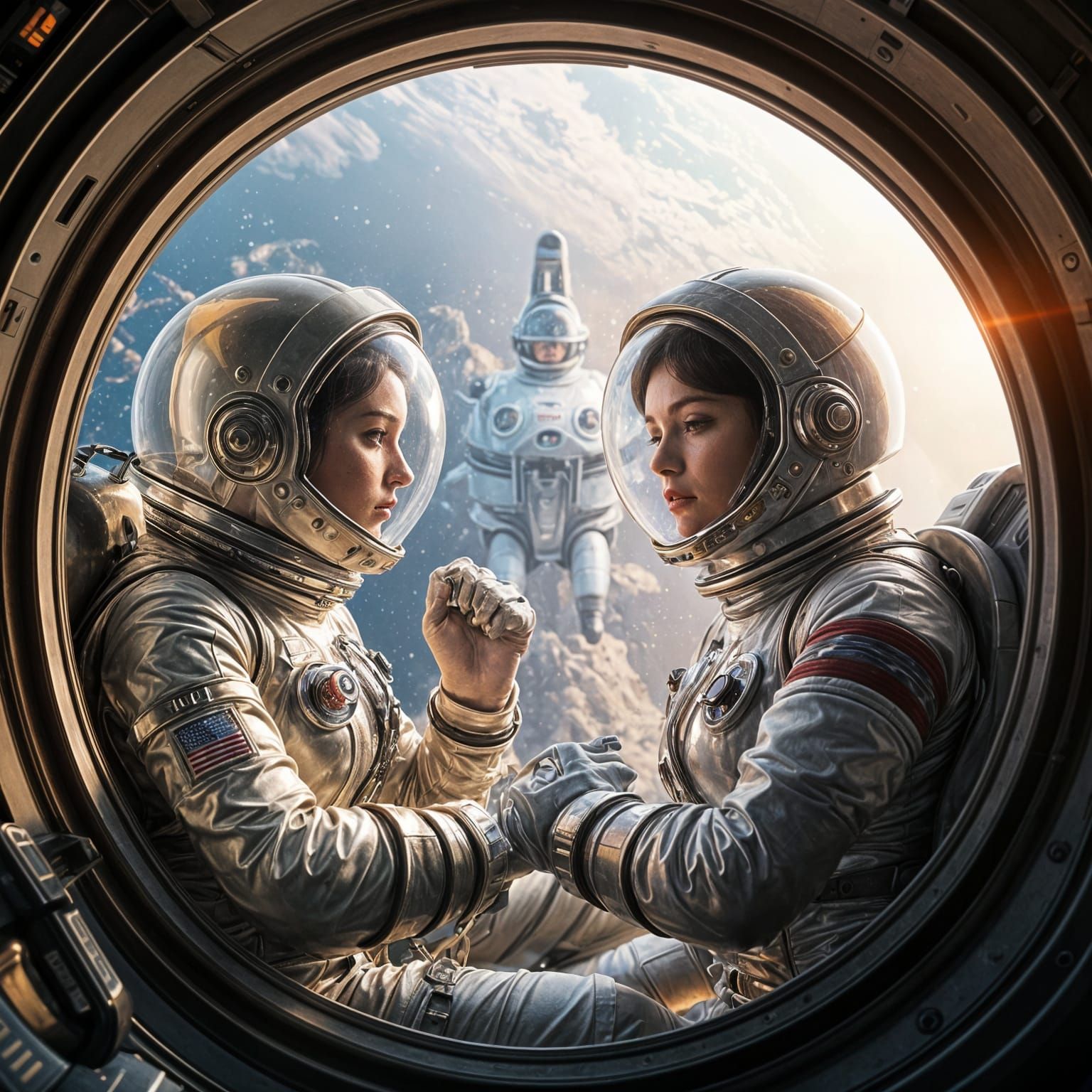 Retrofuturistic Space Capsule with Female Astronauts