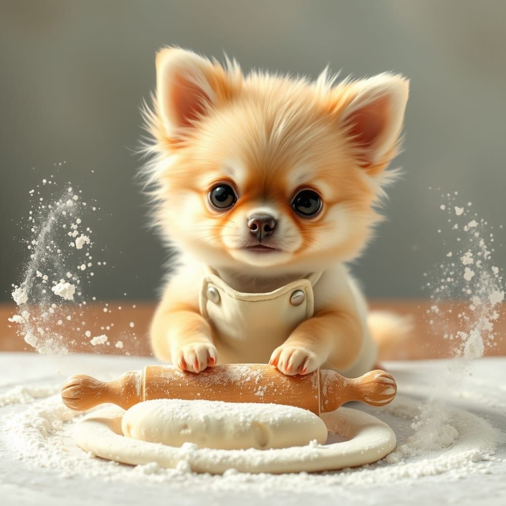 Whimsical Chihuahua Baker in a Floury Cloud