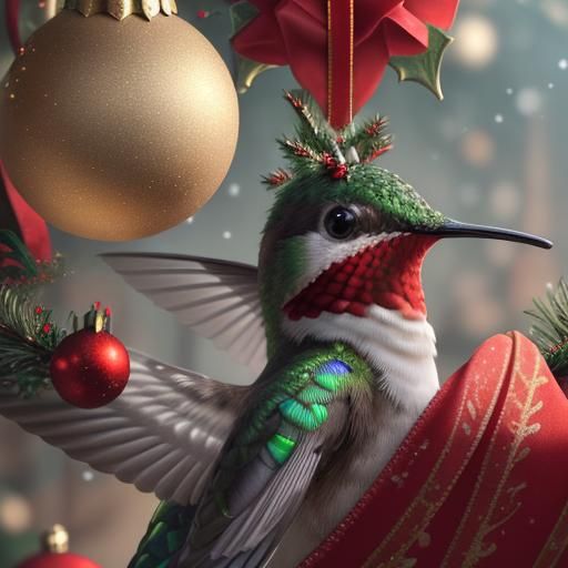 Hummingbird Observes Christmas Ornament Scene