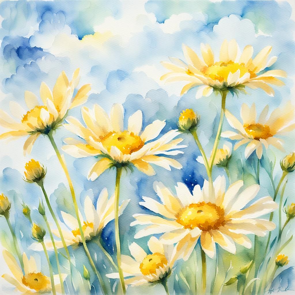 Impressionist Daisies in Soft Focus Watercolor