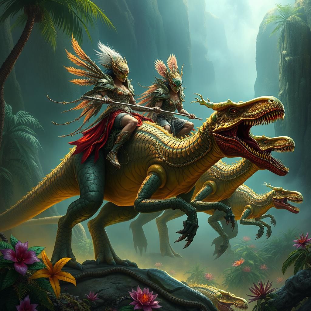Aeldari Exodites Ride Dinosaurs in Fantasy Jungle
