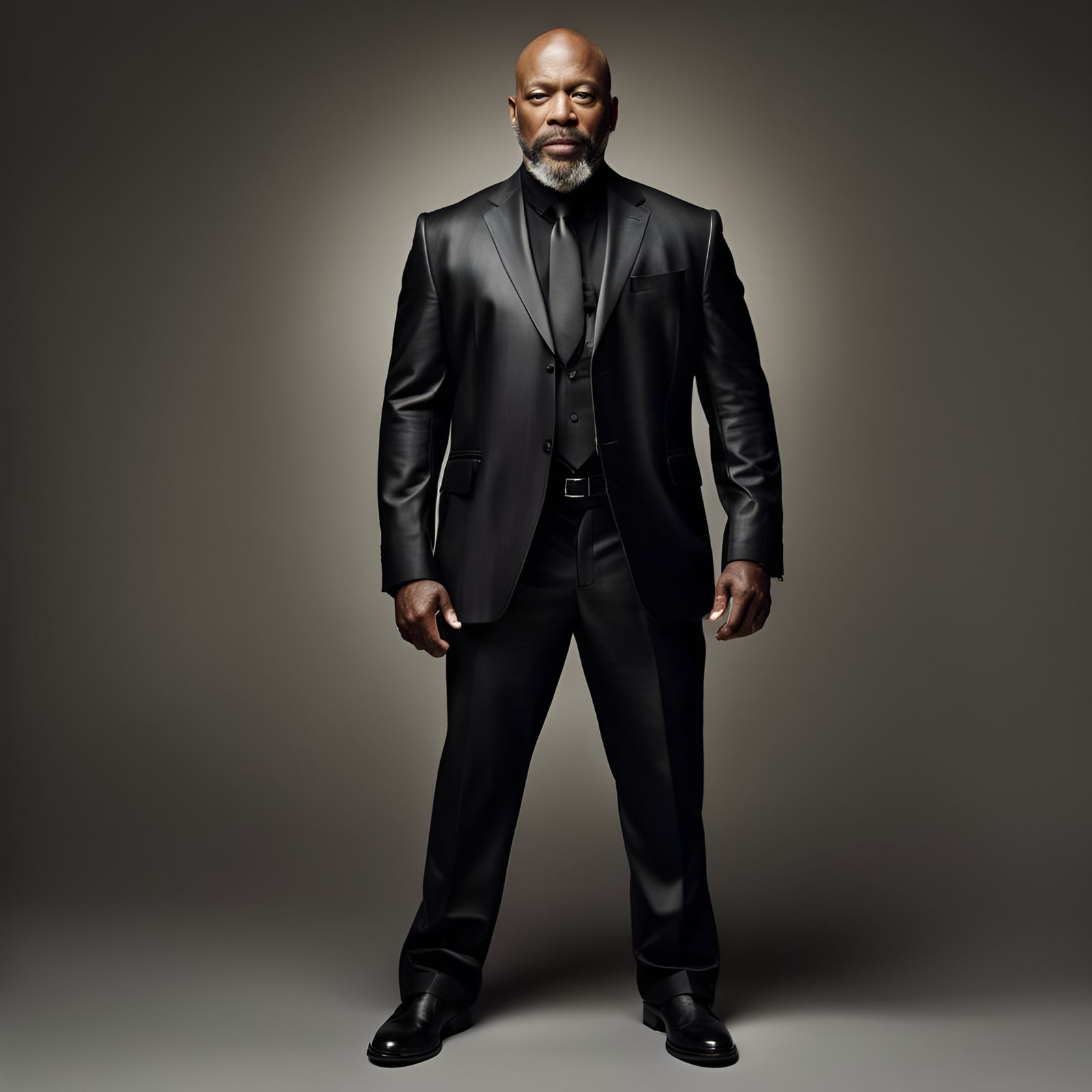 Portrait of Muscular Man in Leather Suit