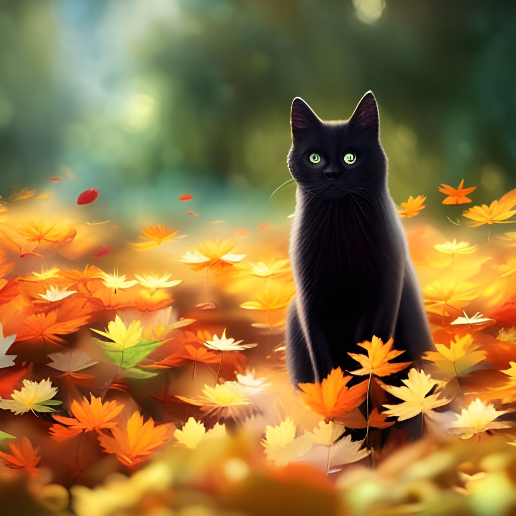 Black cat in Autumn Leaves