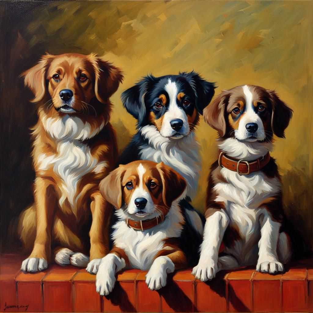 Dogs in Oil Painting Style by James Gurney