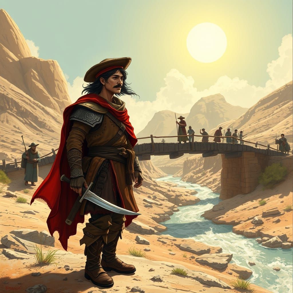 Turkish Warrior Stands Tall by Weathered Bridge