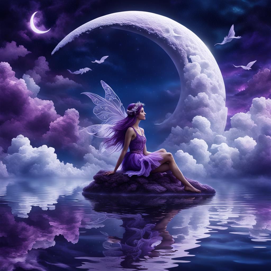 Fairy on Moon in Digital Matte Painting
