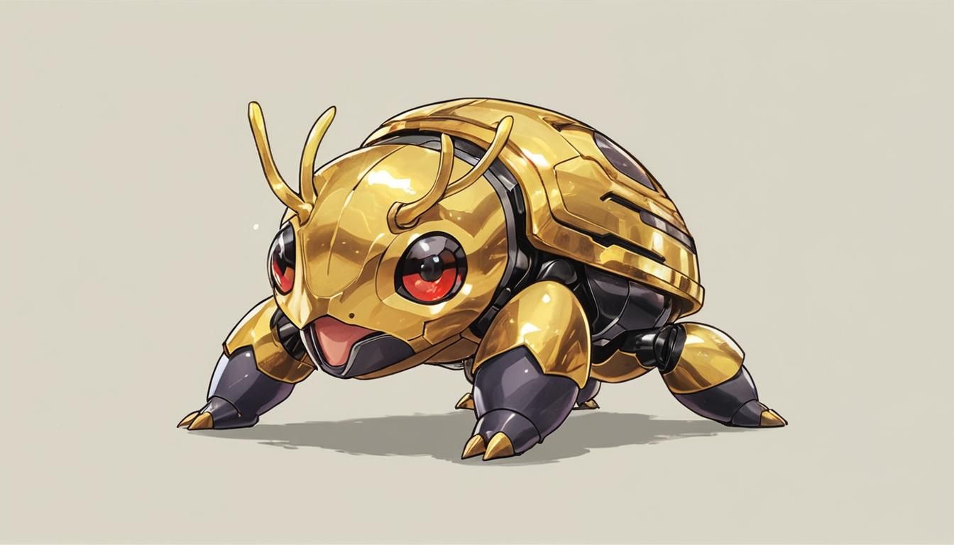 (anime:1.5), portrait of a small beetle Pokémon with a shiny...