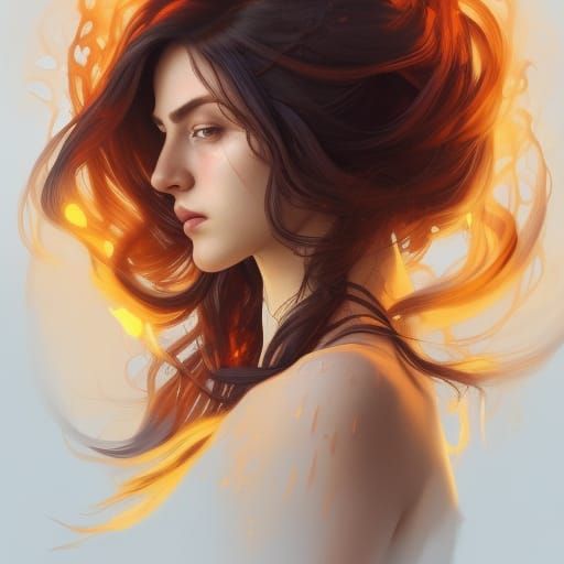 Fiery Woman Portrait in Volumetric Lighting